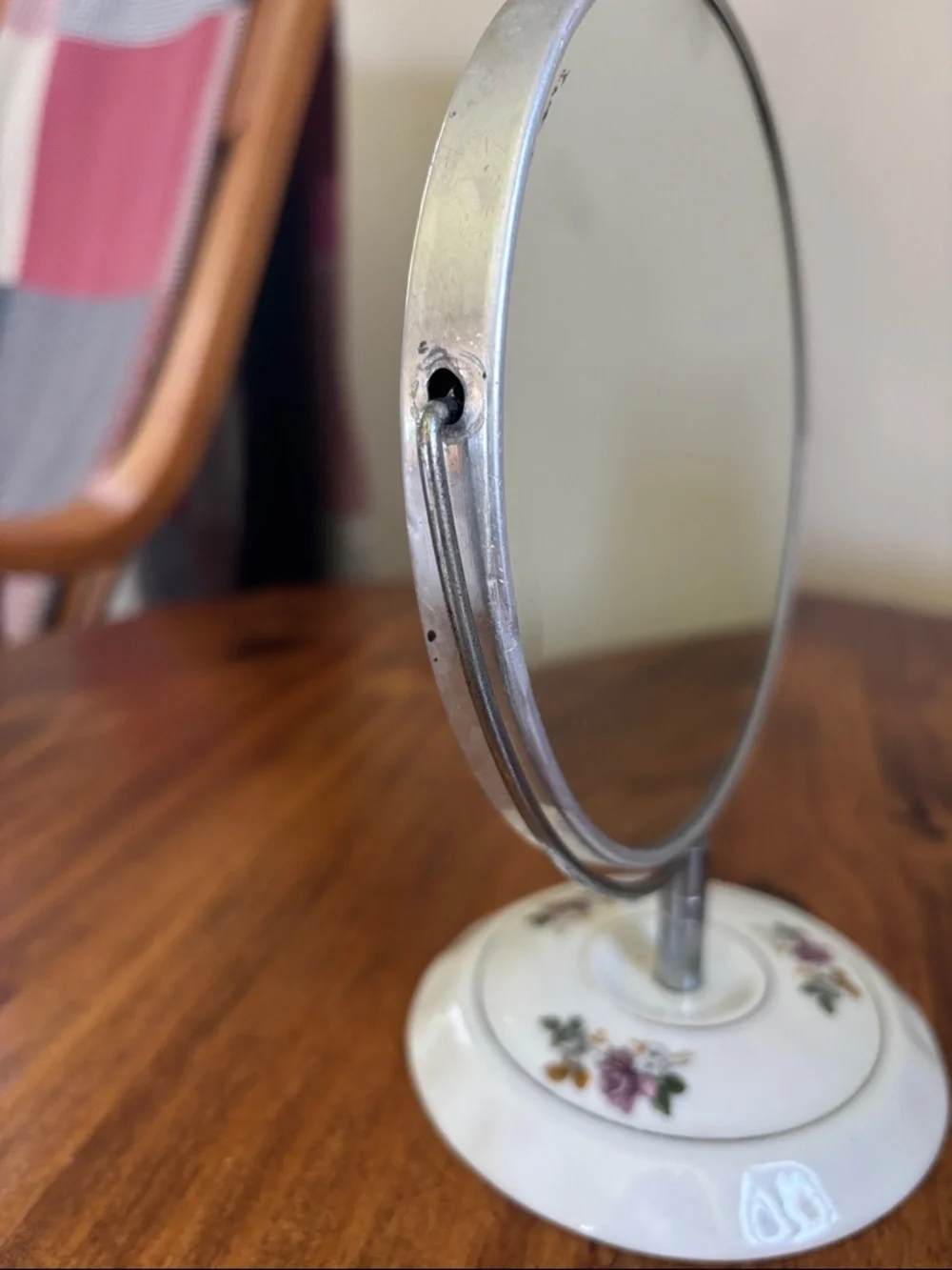 Vintage White Floral 2 Sided Table/Vanity Mirror